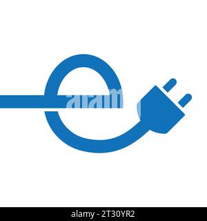 Electrical automobile cable contour looks like letter E . ECO charger concept, plug charging symbol. Eco friendly electro auto vehicle concept. Vector Stock Vector