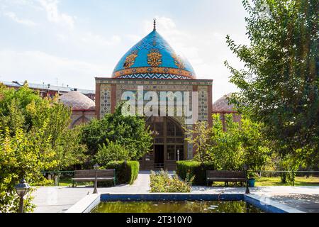 Blue Mosque building in green courtyard in Yerevan city on sunny autumn day. The Blue Mosque is Shia mosque, it was built in 1766 Stock Photo