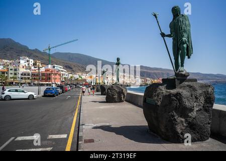 CANDELARIA, TENERIFE, SPAIN - JULY 19, 2023: Statues of the Guanche kings on the ocean promenade. Plaza de la Patrona de Canarias. Stock Photo