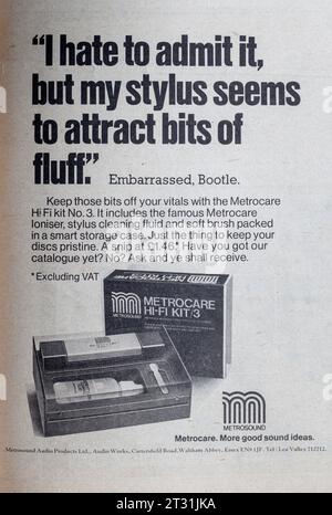 Advert for Metrocare Hifi Kit in 1970s NME Music Paper Stock Photo