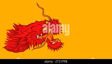 Vector illustration of a head of Chinese dragon on yellow background. Vector Asian background with head dragon. Stock Vector