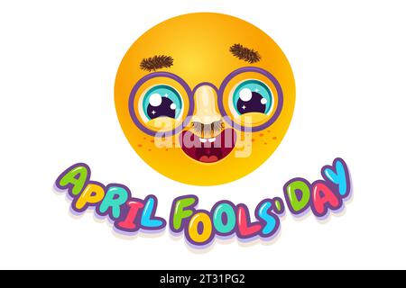 Vector illustration of cute face for april fools day. Kawaii face with eyes and freckles. April fools' day Stock Vector