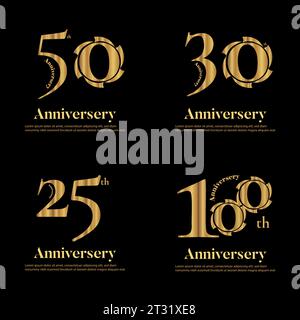 Anniversary Logotype Design in Golden Color With Black Background Stock Vector