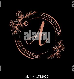 Rose Gold Elegant Monogram Floral Circular Logo Design Stock Vector