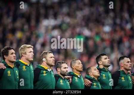 Saint-Denis, France, France. 21st Oct, 2023. Players of South Africa during the World Cup 2023, semi-final match between England and South Africa at Stade de France on October 21, 2023 in Saint-Denis near Paris, France. (Credit Image: © Matthieu Mirville/ZUMA Press Wire) EDITORIAL USAGE ONLY! Not for Commercial USAGE! Stock Photo