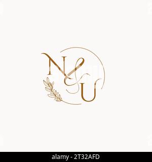 NU initial wedding monogram logo design ideas Stock Vector