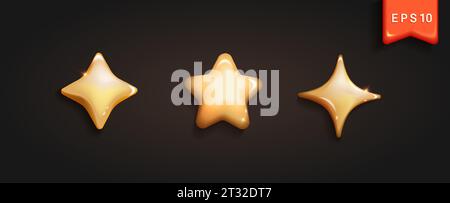 Set of shining 3D stars on dark background. Stock Vector