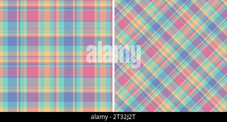 Fabric textile seamless of plaid texture background with a vector pattern tartan check set in rainbow colors. Stock Vector