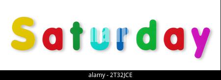 Saturday word in coloured magnetic letters with clipping path Stock Photo