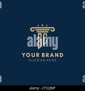 GC monogram initial logo with pillar and stars, legal firm design inspiration Stock Vector