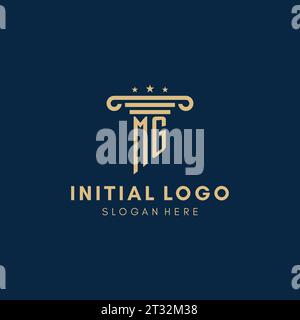 MG monogram initial logo with pillar and stars, legal firm design inspiration Stock Vector
