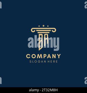 BA monogram initial logo with pillar and stars, legal firm design inspiration Stock Vector