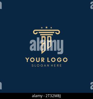 BB monogram initial logo with pillar and stars, legal firm design inspiration Stock Vector