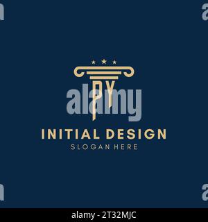 PY monogram initial logo with pillar and stars, legal firm design inspiration Stock Vector