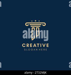 CD monogram initial logo with pillar and stars, legal firm design inspiration Stock Vector