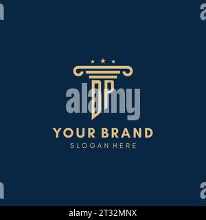 DP monogram initial logo with pillar and stars, legal firm design inspiration Stock Vector