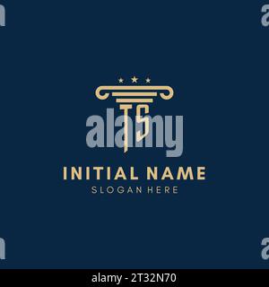 TS monogram initial logo with pillar and stars, legal firm design inspiration Stock Vector