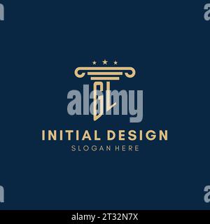 GL monogram initial logo with pillar and stars, legal firm design inspiration Stock Vector