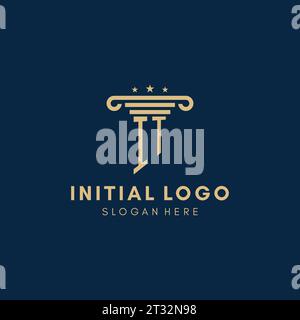 IT monogram initial logo with pillar and stars, legal firm design inspiration Stock Vector
