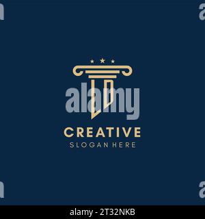 LD monogram initial logo with pillar and stars, legal firm design inspiration Stock Vector