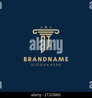 DI monogram initial logo with pillar and stars, legal firm design inspiration Stock Vector