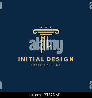 ML monogram initial logo with pillar and stars, legal firm design inspiration Stock Vector