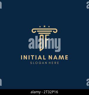 OF monogram initial logo with pillar and stars, legal firm design inspiration Stock Vector