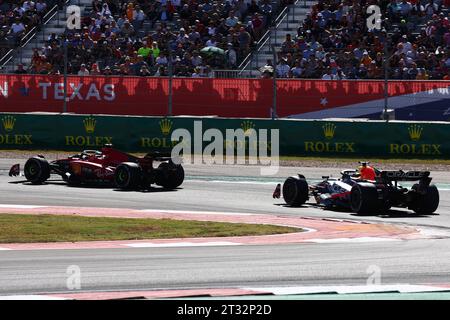 Austin, USA. 22nd Oct, 2023. Charles Leclerc (MON) Ferrari SF-23 leads Max Verstappen (NLD) Red Bull Racing RB19. Formula 1 World Championship, Rd 19, United States Grand Prix, Sunday 22nd October 2023. Circuit of the Americas, Austin, Texas, USA. Credit: James Moy/Alamy Live News Stock Photo