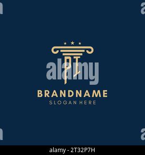 PI monogram initial logo with pillar and stars, legal firm design inspiration Stock Vector