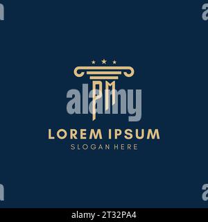 PM monogram initial logo with pillar and stars, legal firm design inspiration Stock Vector