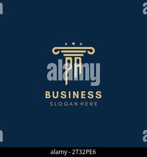 PR monogram initial logo with pillar and stars, legal firm design inspiration Stock Vector