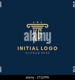 KG monogram initial logo with pillar and stars, legal firm design inspiration Stock Vector
