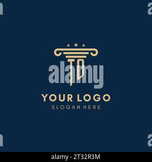 TO monogram initial logo with pillar and stars, legal firm design inspiration Stock Vector