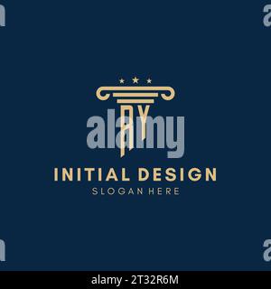 RY monogram initial logo with pillar and stars, legal firm design inspiration Stock Vector