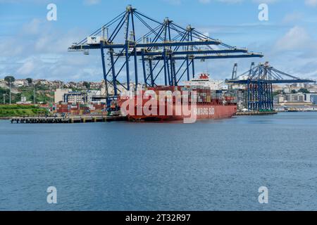 Salvador, Bahia, Brazil - March 12, 2023: View of the sea port of goods in the city of Salvador, Bahia. Stock Photo