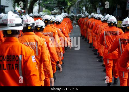 Salvador, Bahia, Brazil - September 07, 2023: Soldiers from the fire department are seen during the Brazilian Independence Day parade in the city of S Stock Photo