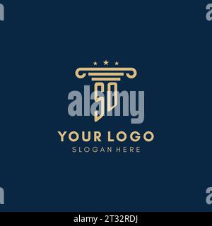 SO monogram initial logo with pillar and stars, legal firm design inspiration Stock Vector