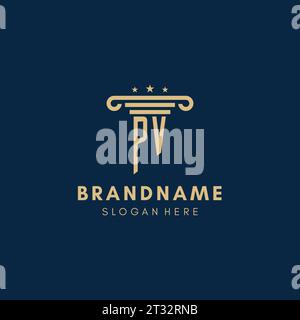 PV monogram initial logo with pillar and stars, legal firm design inspiration Stock Vector