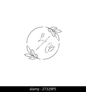 Initials LB monogram wedding logo with simple leaf outline and circle style vector graphic Stock Vector