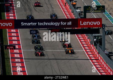 Austin, United States. 22nd Oct, 2023. The start of the Formula One Grand Prix of the US at the Circuit of The Americas in Austin, Texas on Sunday, October 22, 2023. Photo by Greg Nash/UPI Credit: UPI/Alamy Live News Stock Photo