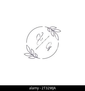 Initials XG monogram wedding logo with simple leaf outline and circle style vector graphic Stock Vector