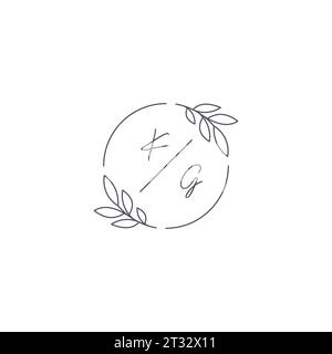 Initials KG monogram wedding logo with simple leaf outline and circle style vector graphic Stock Vector