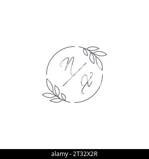 Initials NX monogram wedding logo with simple leaf outline and circle style vector graphic Stock Vector