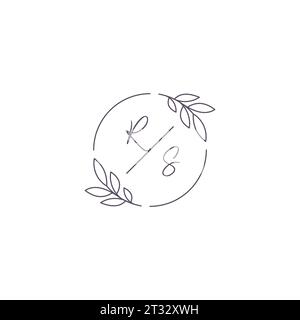 Initials RS monogram wedding logo with simple leaf outline and circle style vector graphic Stock Vector