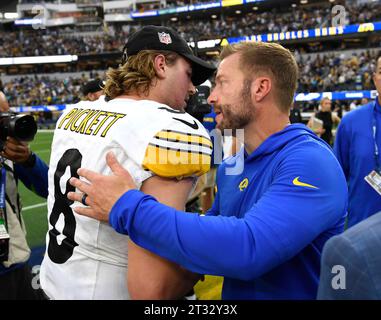 Inglewood, United States. 22nd Oct, 2023. Pittsburgh Steelers quarterback Kenny Pickett (8) is greeted by Los Angeles Rams head coach Sean McVay postgame at SoFi Stadium in Inglewood, California Sunday, October 22, 2023. The Steelers defeated the Rams 24-17. Photo by Jon SooHoo/UPI Credit: UPI/Alamy Live News Stock Photo