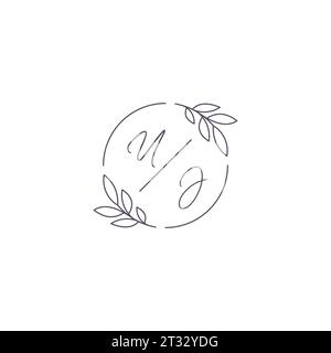 Initials UJ monogram wedding logo with simple leaf outline and circle style vector graphic Stock Vector