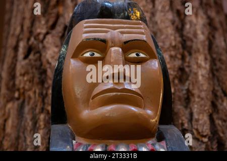 Detail of a traditional cigar store Indian at Glacier Park Lodge in East Glacier Park, Montana. Stock Photo