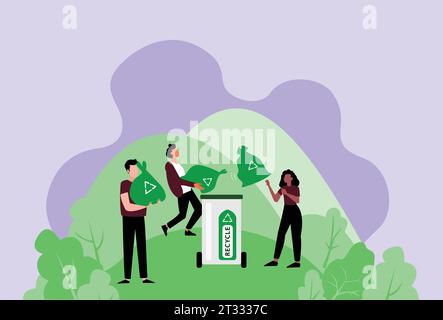 People Recycling, Cleaning up Trash, Picking Up Garbage, Reducing Greenhouse Gases, Reducing Carbon Footprint, Combatting Climate Change, Sustainabili Stock Vector