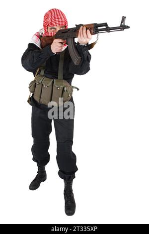 paramilitary insurgent with AK 47 rifle isolated on white background Stock Photo