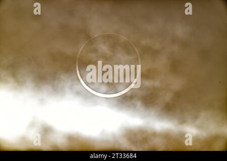 Annular Solar Eclipse 2023 over Crater Lake, Oregon Stock Photo